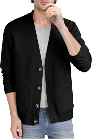 Men Cardigan Sweaters Chunky Knitted Cardigan Button Down Sweater V Neck Long Sleeve Sweaters Lightweight Cardigan