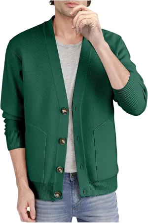 Men Cardigan Sweaters Chunky Knitted Cardigan Button Down Sweater V Neck Long Sleeve Sweaters Lightweight Cardigan
