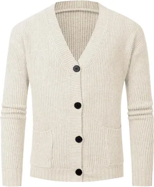 Men Classic Cardigans Casual Button Down V Neck Knitted Basic Sweater Coat Knit Button up Sweaters Outwear with Pocket