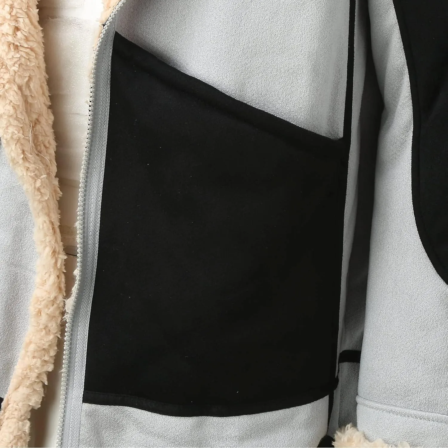 Men Colorblock Faux Fur Leather Jackets Sherpa Fleece Lined Open Front Lapel Trench Coat Winter Warm Outwears