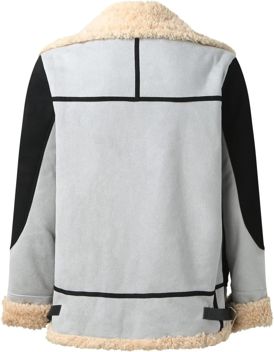 Men Faux Suede Sherpa Fleece Lined Jackets Color Block Fur Collar Long Trench Coat Winter Heavyweight Jackets