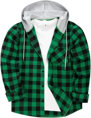 Men Hoodie Jacket Plaid Button Down Shirts 2024 Fall Comfy Oversize Fashion Lightweight Loose Casual Warm Coats