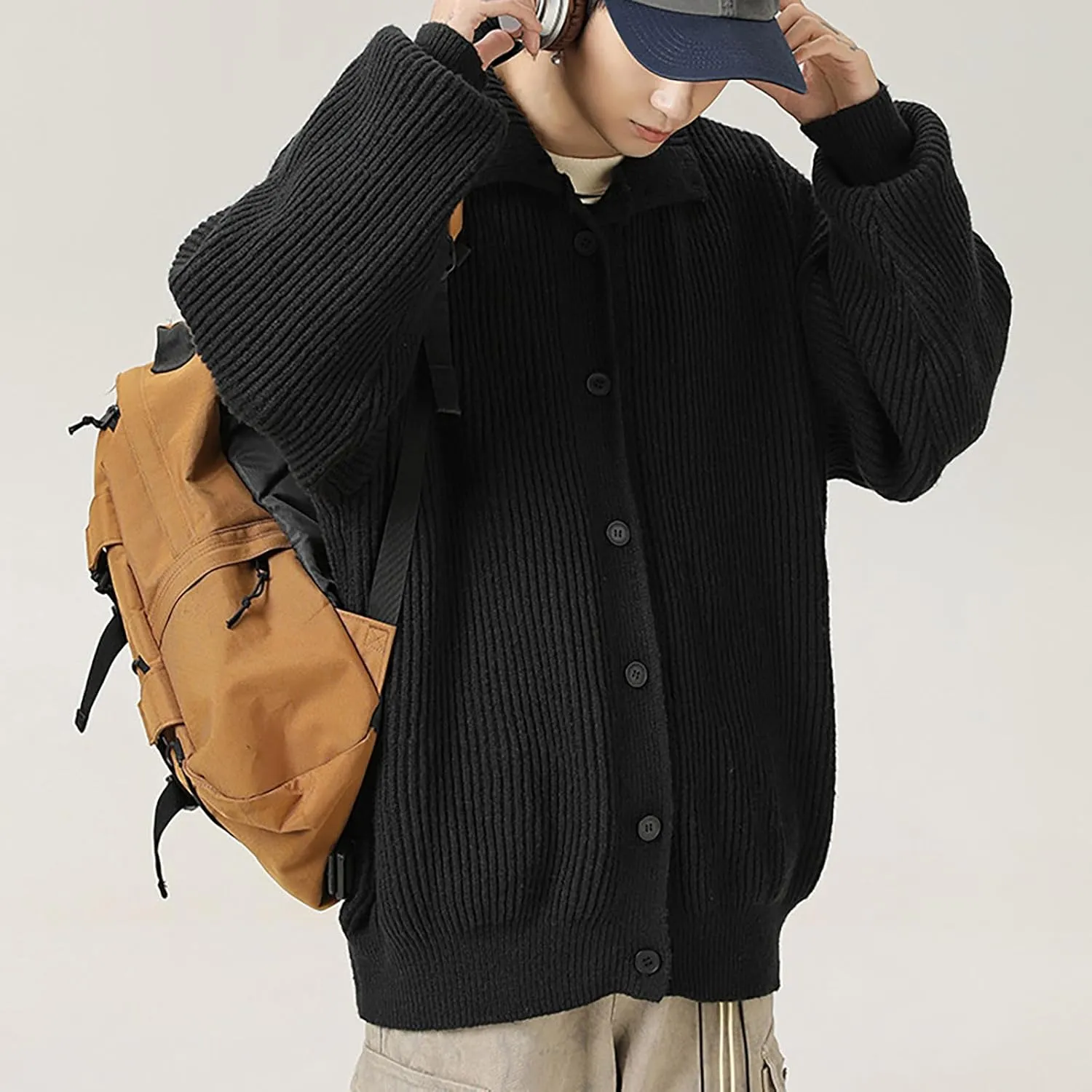 Men Knit Cardigan Sweater Stand Collar Casual Button Down Long Sleeve Sweaters Jacket Coat Soft Comfy Knitted Outwear