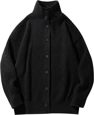 Men Knit Cardigan Sweater Stand Collar Casual Button Down Long Sleeve Sweaters Jacket Coat Soft Comfy Knitted Outwear