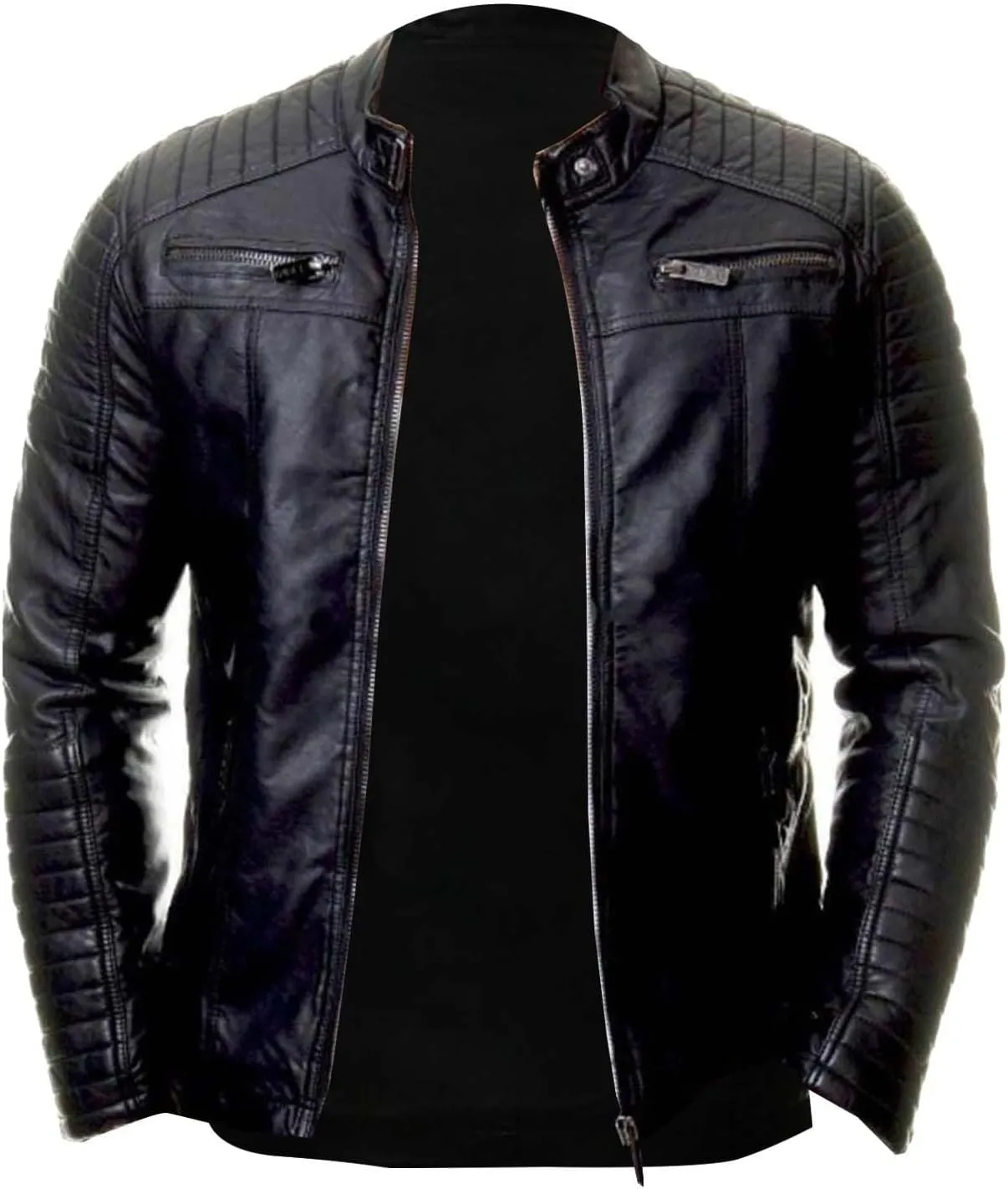 Men Leather Jacket Casual Solid Coat Simple Sports Zipper Coat Jacket Motorcycle Lightweight Faux Leather Outwear
