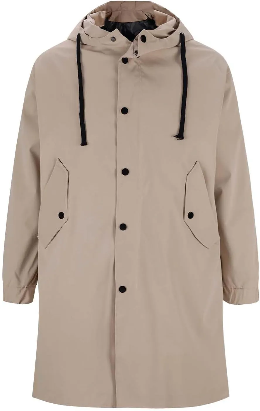 Men Plus Size Hooded Pea Coats Casual Zipper Up Long Sleeve Hoodies Trench Coat Winter Loose Fit Windbreaker