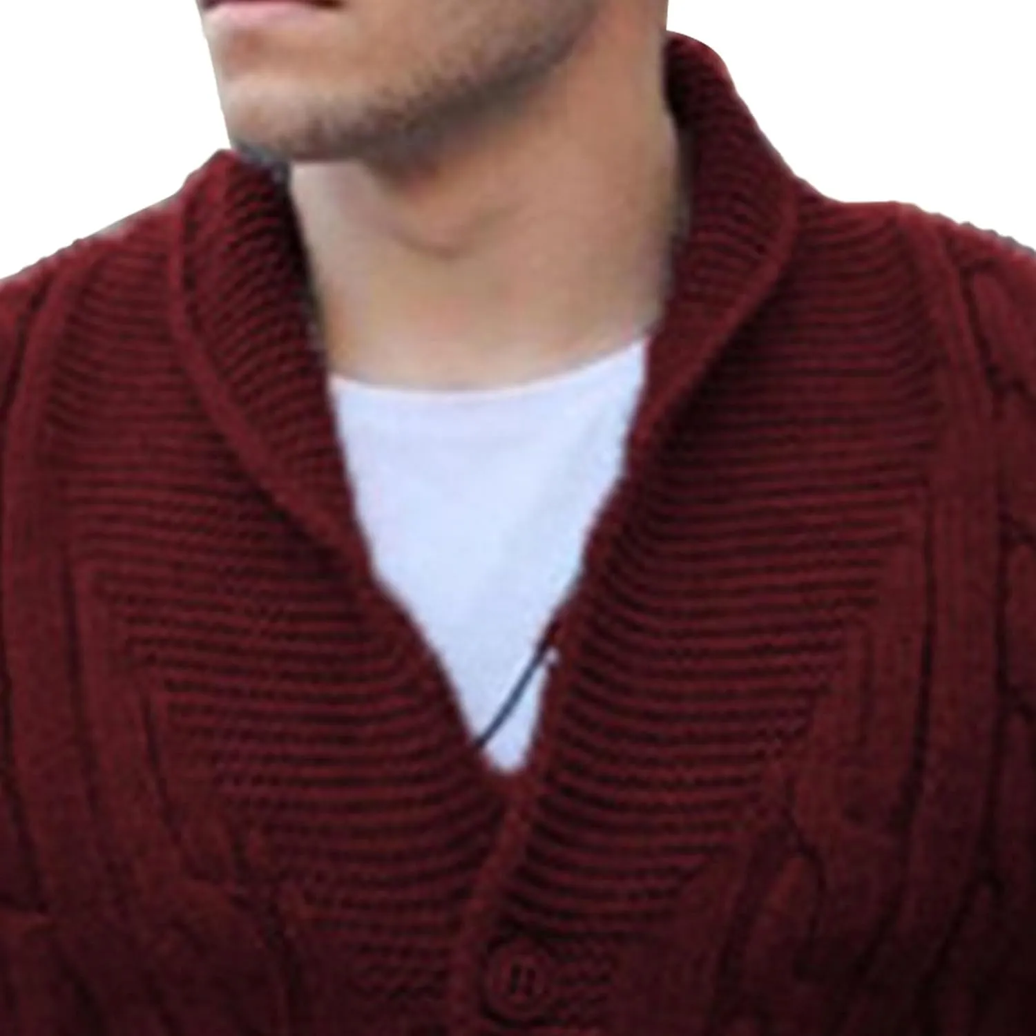 Men V Neck Button-Down Cardigan Casual Shawl Collar Button up Sweaters Cable Knit Ribbed Cardigans Sweater
