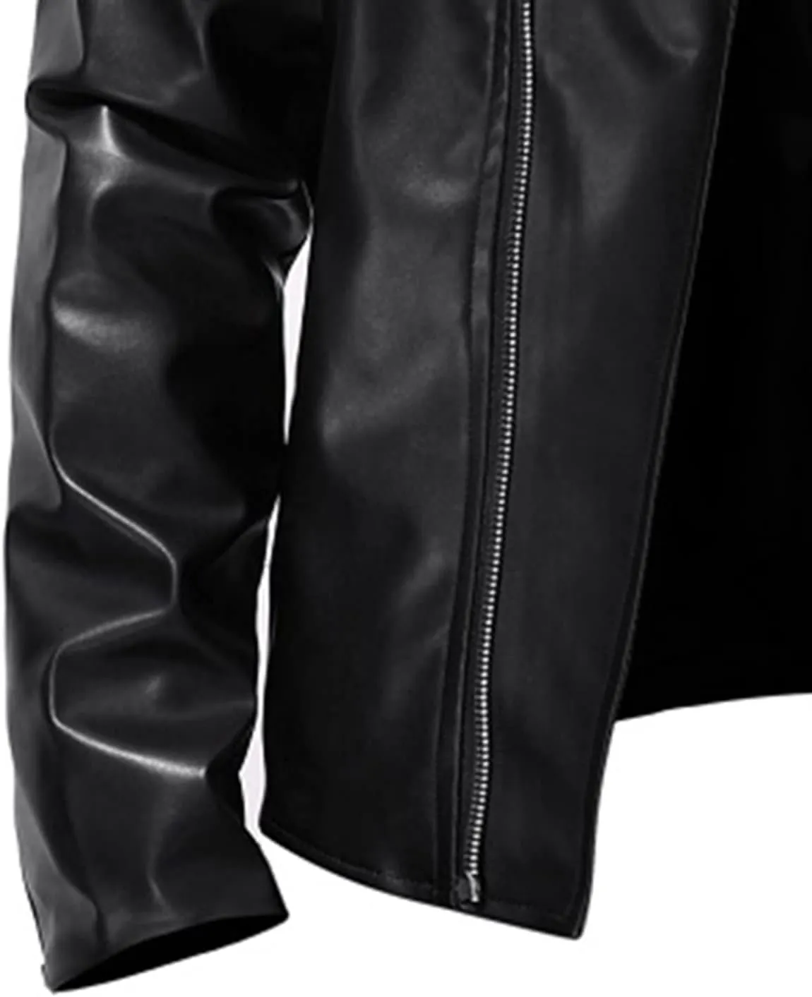Mens Black Faux Leather Jacket Zip Up Fitted PU Leather Windbreaker Jackets Motorcycle Biker Coat with Pocket