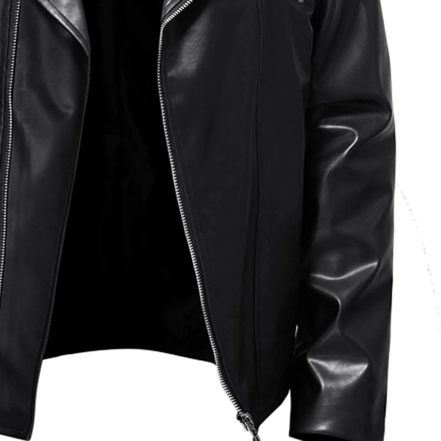 Mens Black Faux Leather Jacket Zip Up Fitted PU Leather Windbreaker Jackets Motorcycle Biker Coat with Pocket