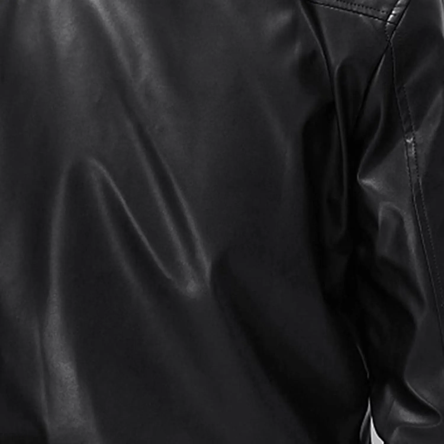 Mens Black Faux Leather Jacket Zip Up Fitted PU Leather Windbreaker Jackets Motorcycle Biker Coat with Pocket