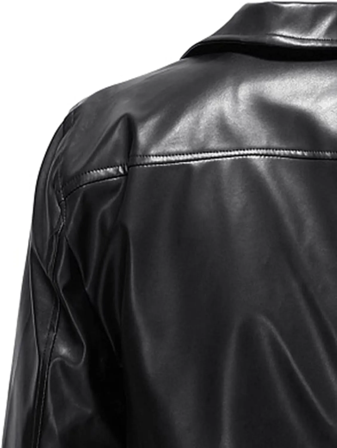 Mens Black Faux Leather Jacket Zip Up Fitted PU Leather Windbreaker Jackets Motorcycle Biker Coat with Pocket
