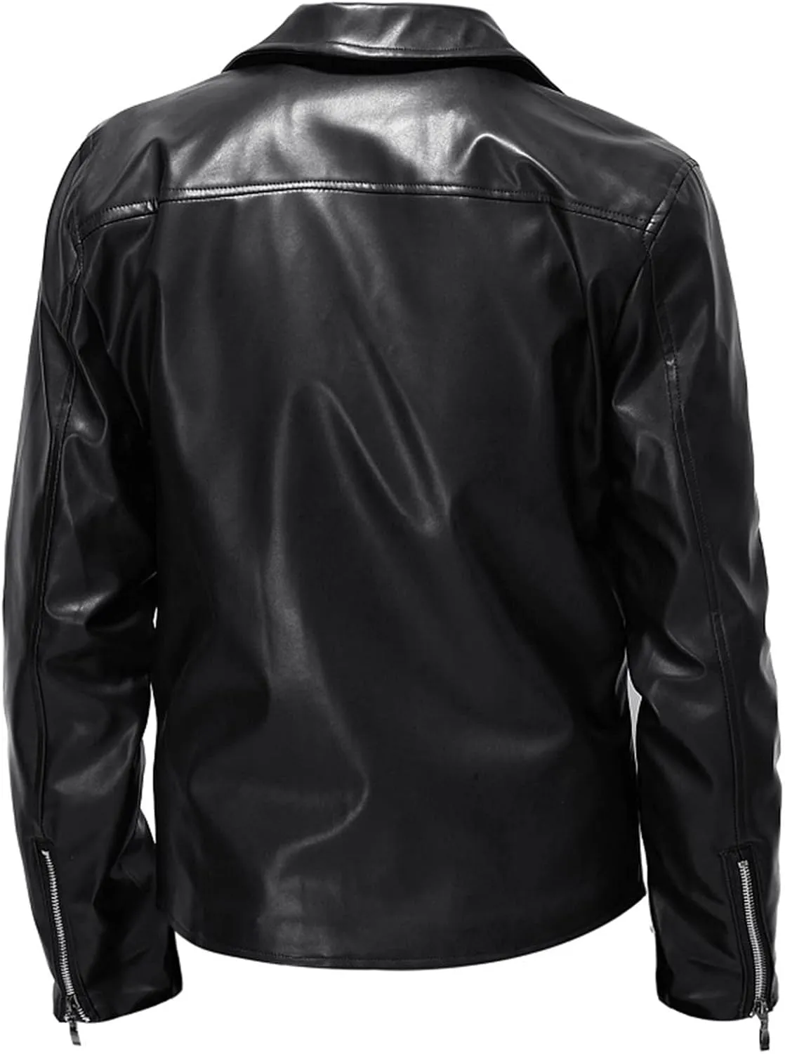 Mens Black Faux Leather Jacket Zip Up Fitted PU Leather Windbreaker Jackets Motorcycle Biker Coat with Pocket