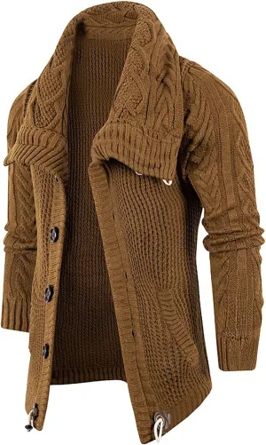 Men's Cardigan Shawl Collar Sweater Cardigans Button Up Knit Cardigan Outwear Slim Fit Lightweight Cable Knit Sweaters
