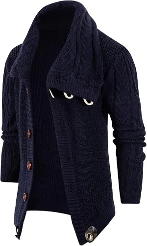 Men's Cardigan Shawl Collar Sweater Cardigans Button Up Knit Cardigan Outwear Slim Fit Lightweight Cable Knit Sweaters