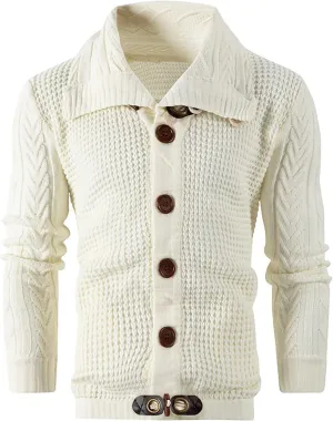 Men's Cardigan Shawl Collar Sweater Cardigans Button Up Knit Cardigan Outwear Slim Fit Lightweight Cable Knit Sweaters