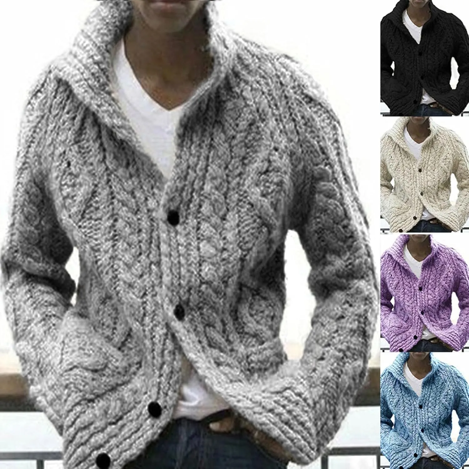 Mens Cardigan Sweaters Button Down Cardigan Sweaters Lightweight Open Front Cable Knit Cardigan Jacket Coats Clothing