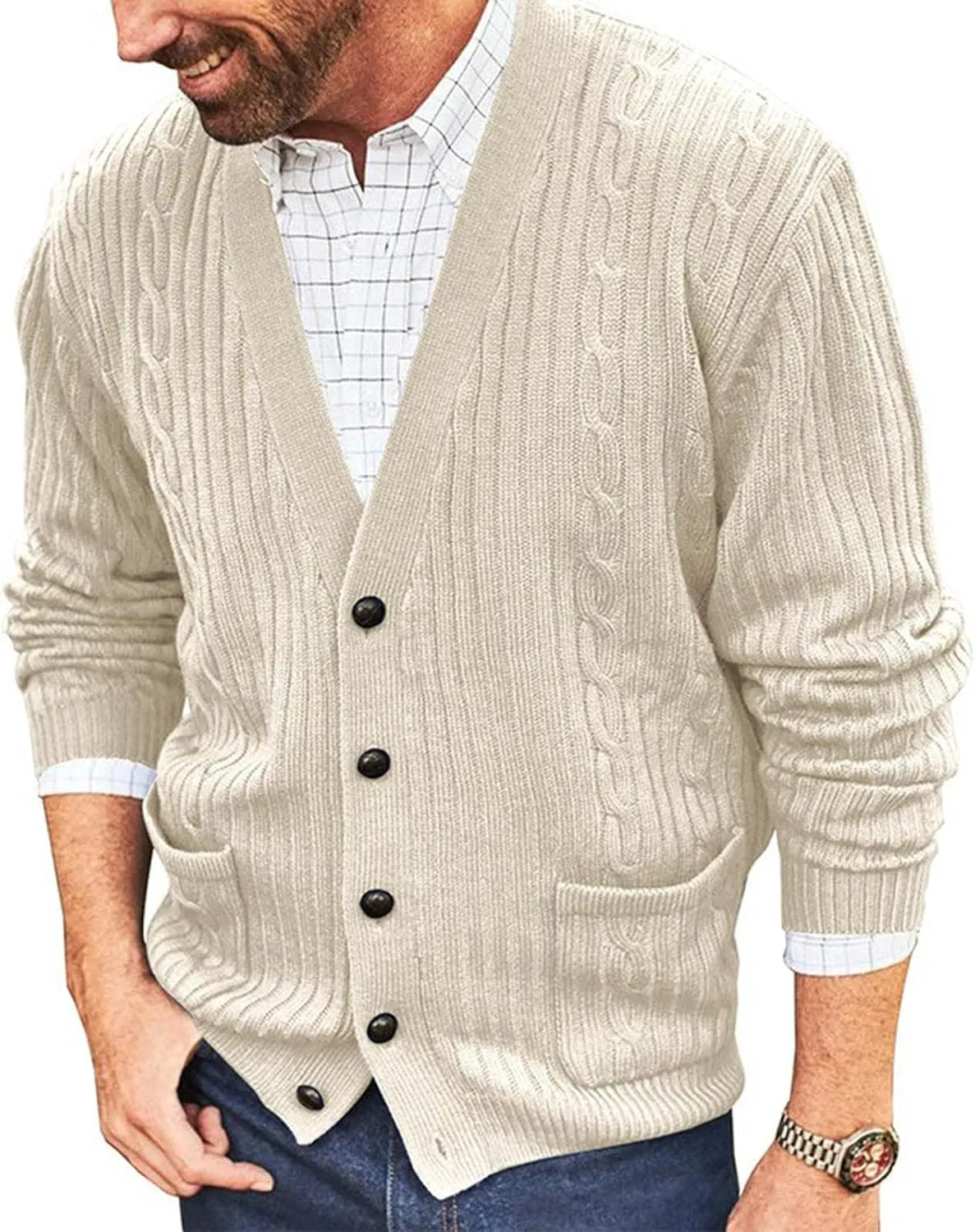 Mens Cardigan Sweaters with Buttons Men's V Neck Casual Button Down Long Sleeve Knitted Lightweight Cardigan Sweaters
