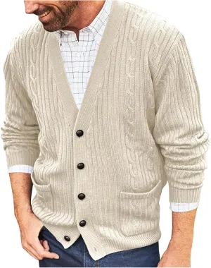 Mens Cardigan Sweaters with Buttons Men's V Neck Casual Button Down Long Sleeve Knitted Lightweight Cardigan Sweaters