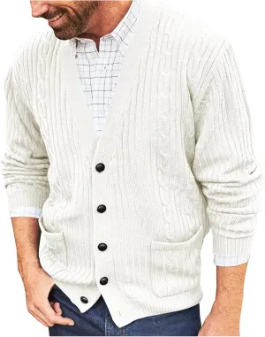Mens Cardigan Sweaters with Buttons Men's V Neck Casual Button Down Long Sleeve Knitted Lightweight Cardigan Sweaters