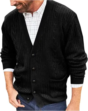 Mens Cardigan Sweaters with Buttons Men's V Neck Casual Button Down Long Sleeve Knitted Lightweight Cardigan Sweaters
