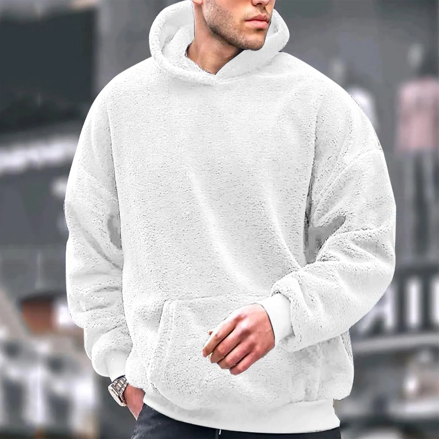 Mens Casual Hooded Sweatshirts With Pocket Soft Comfy Solid Pullover Hoodies Trendy Classic Fleece Sweat Shirts Tops
