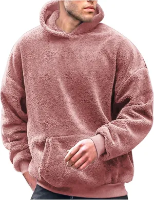 Mens Casual Hooded Sweatshirts With Pocket Soft Comfy Solid Pullover Hoodies Trendy Classic Fleece Sweat Shirts Tops