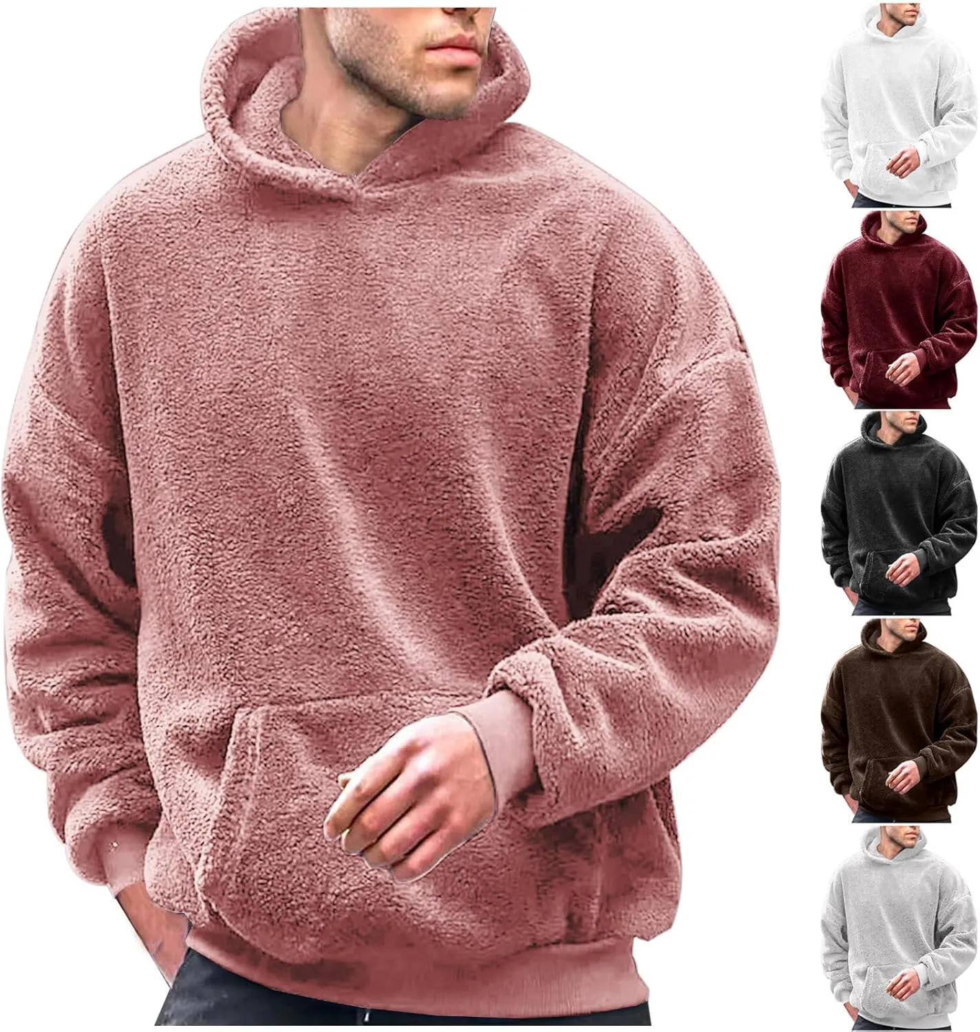 Mens Casual Hooded Sweatshirts With Pocket Soft Comfy Solid Pullover Hoodies Trendy Classic Fleece Sweat Shirts Tops