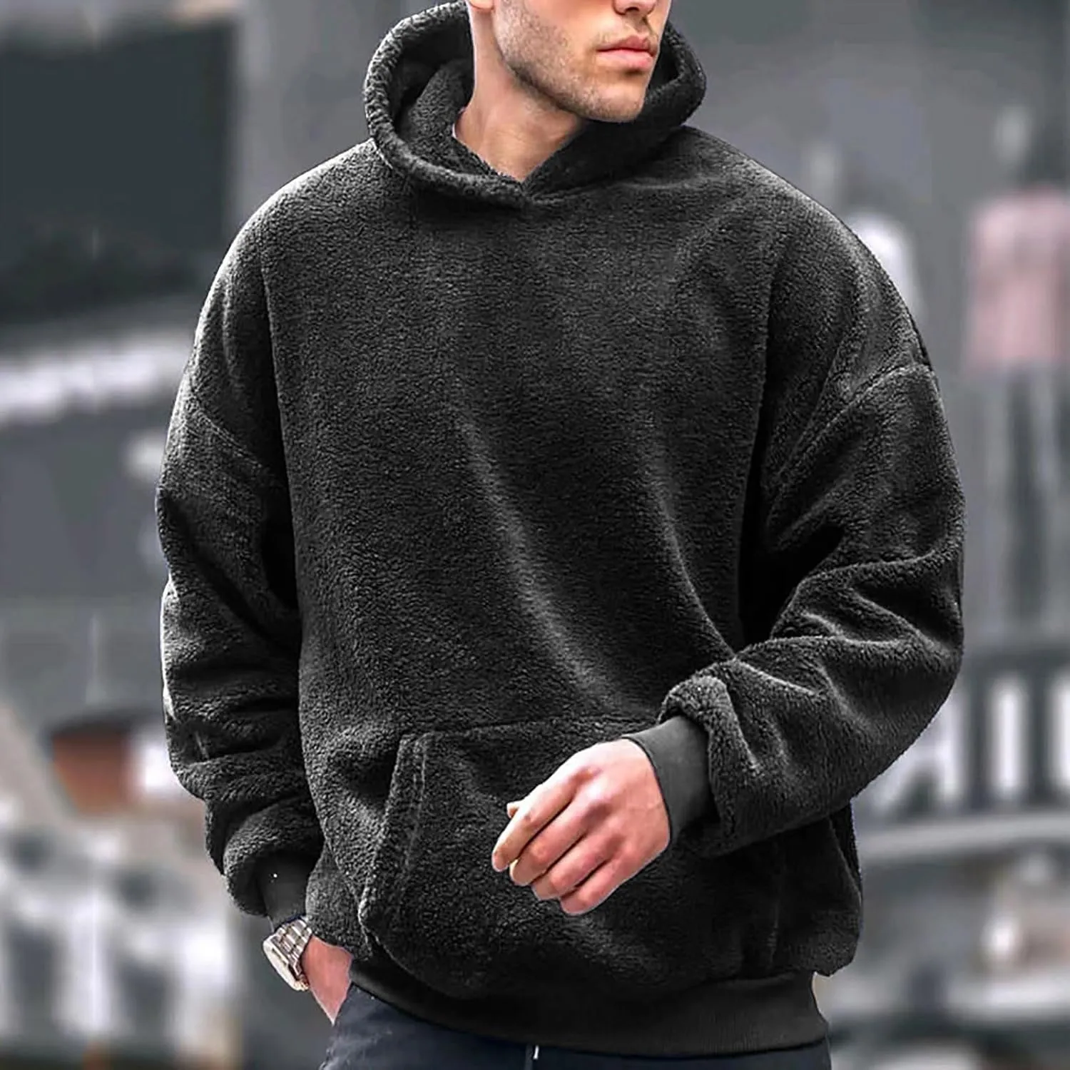 Mens Casual Hooded Sweatshirts With Pocket Soft Comfy Solid Pullover Hoodies Trendy Classic Fleece Sweat Shirts Tops