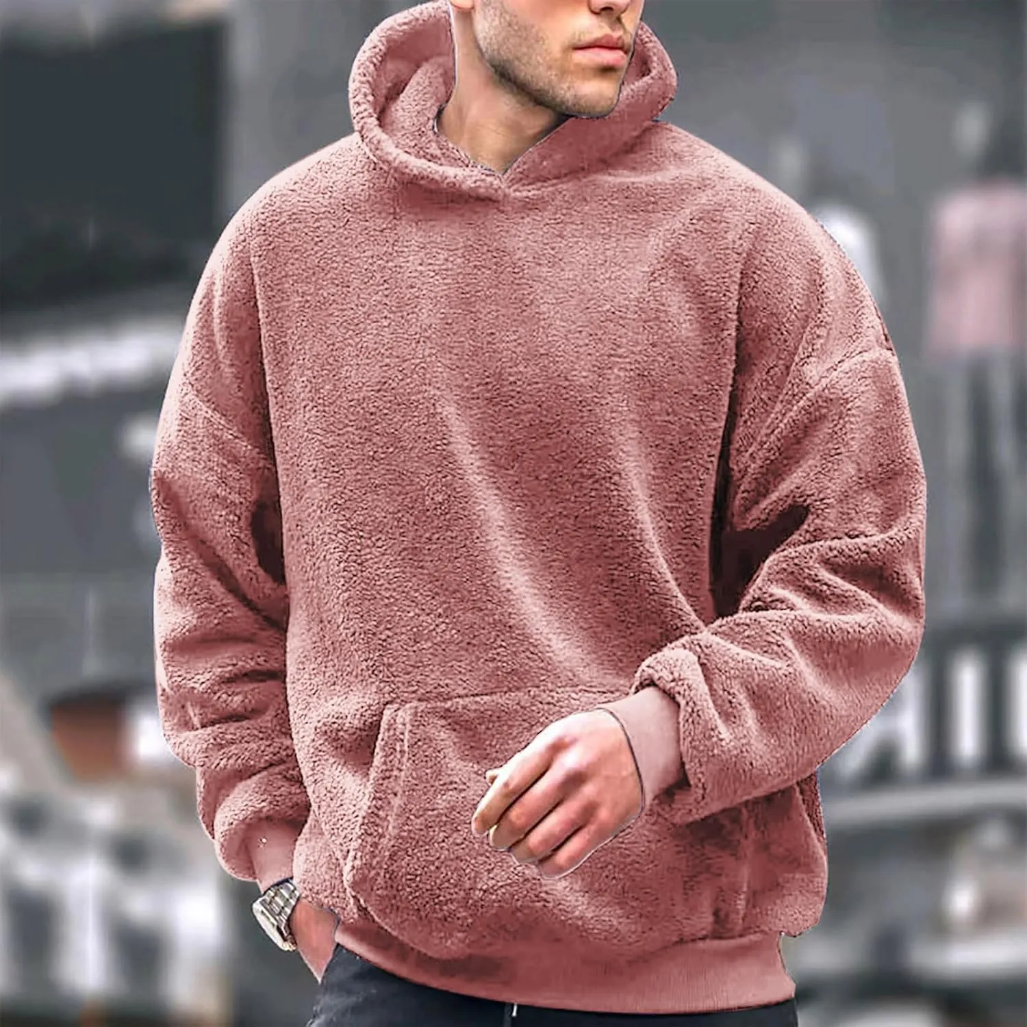 Mens Casual Hooded Sweatshirts With Pocket Soft Comfy Solid Pullover Hoodies Trendy Classic Fleece Sweat Shirts Tops