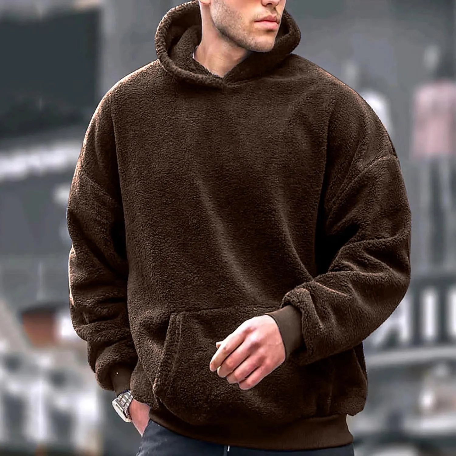 Mens Casual Hooded Sweatshirts With Pocket Soft Comfy Solid Pullover Hoodies Trendy Classic Fleece Sweat Shirts Tops
