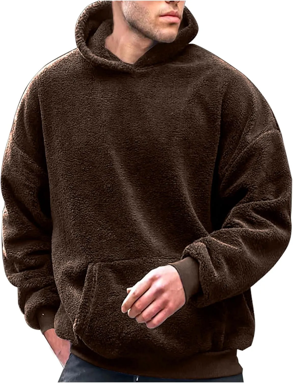 Mens Casual Hooded Sweatshirts With Pocket Soft Comfy Solid Pullover Hoodies Trendy Classic Fleece Sweat Shirts Tops