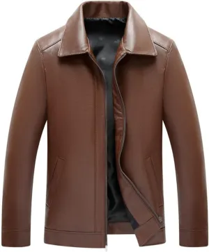 Mens Casual Lapel Collar Slim Fit Faux Leather PU Jacket Classic Solid Biker Motorcycle Jackets Trendy Bomber Coats