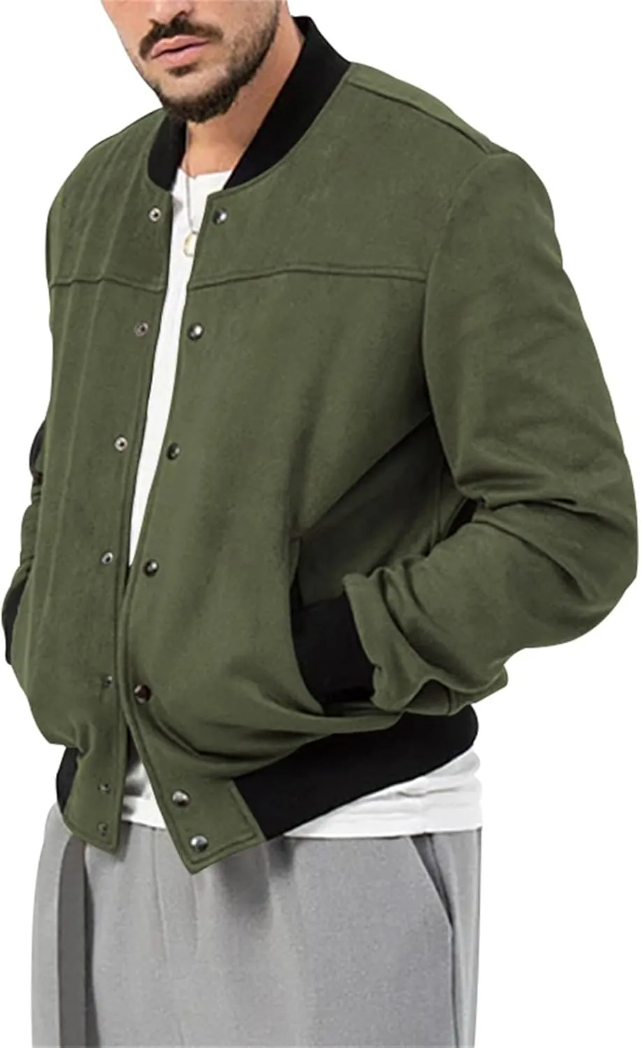 Mens Casual Long Sleeve Varsity Cardigan Jacket Suede Bomber Button Down Lightweight Baseball Letterman Jacket