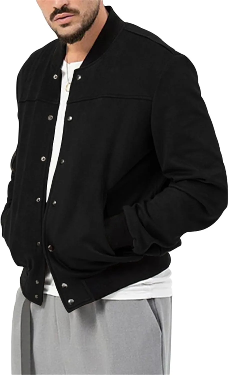 Mens Casual Long Sleeve Varsity Cardigan Jacket Suede Bomber Button Down Lightweight Baseball Letterman Jacket