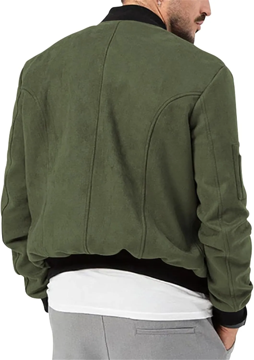 Mens Casual Long Sleeve Varsity Cardigan Jacket Suede Bomber Button Down Lightweight Baseball Letterman Jacket