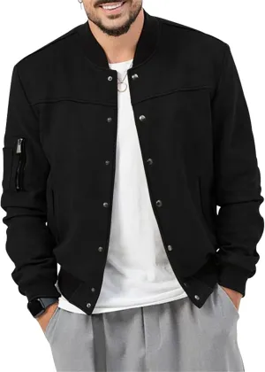 Mens Casual Long Sleeve Varsity Cardigan Jacket Suede Bomber Button Down Lightweight Baseball Letterman Jacket