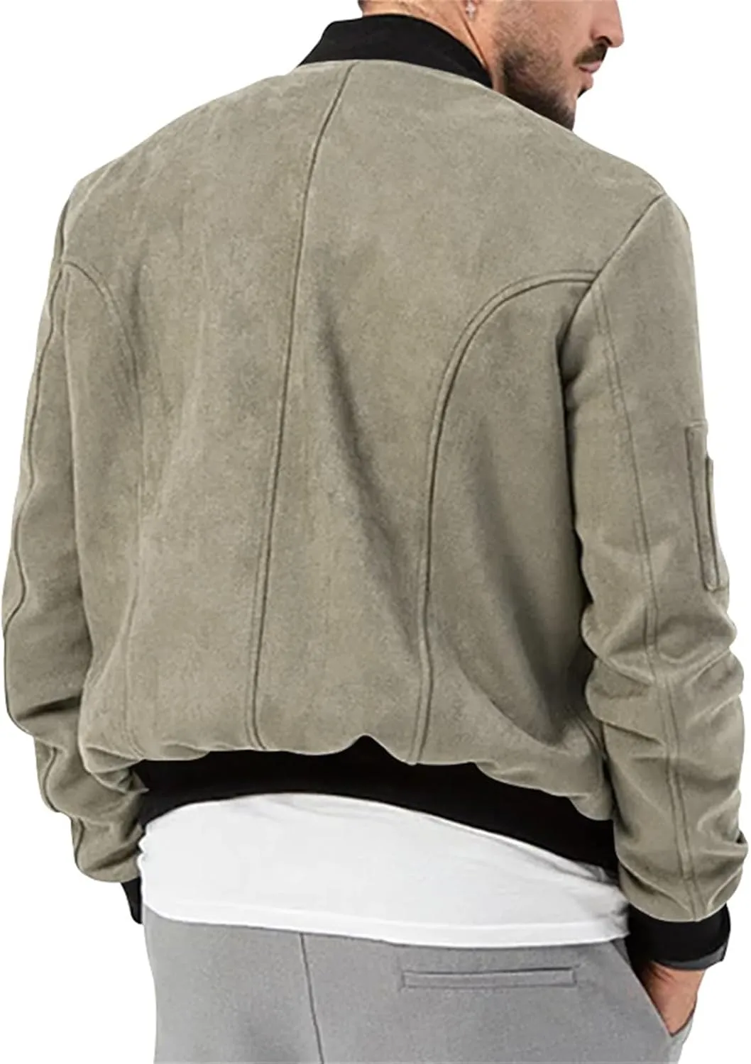 Mens Casual Long Sleeve Varsity Cardigan Jacket Suede Bomber Button Down Lightweight Baseball Letterman Jacket
