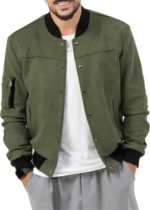 Mens Casual Long Sleeve Varsity Cardigan Jacket Suede Bomber Button Down Lightweight Baseball Letterman Jacket