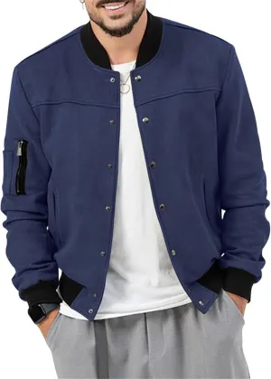 Mens Casual Long Sleeve Varsity Cardigan Jacket Suede Bomber Button Down Lightweight Baseball Letterman Jacket