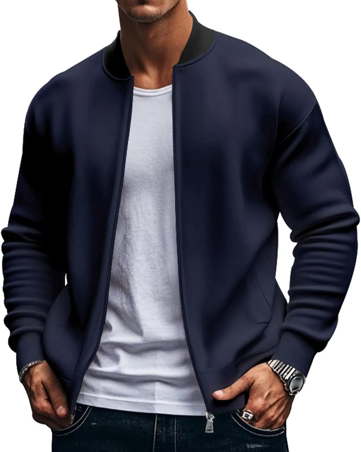 Men's Classic Bomber Jacket Lightweight Spring Fall Light Jacket Casual Windbreaker with Pockets for Men