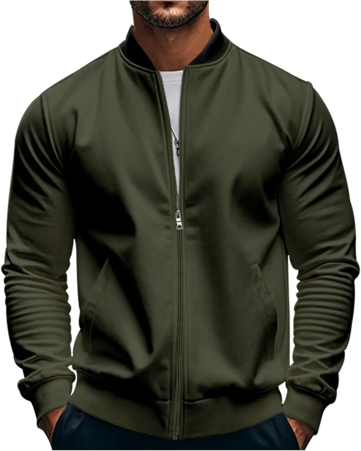 Men's Classic Bomber Jacket Lightweight Spring Fall Light Jacket Casual Windbreaker with Pockets for Men
