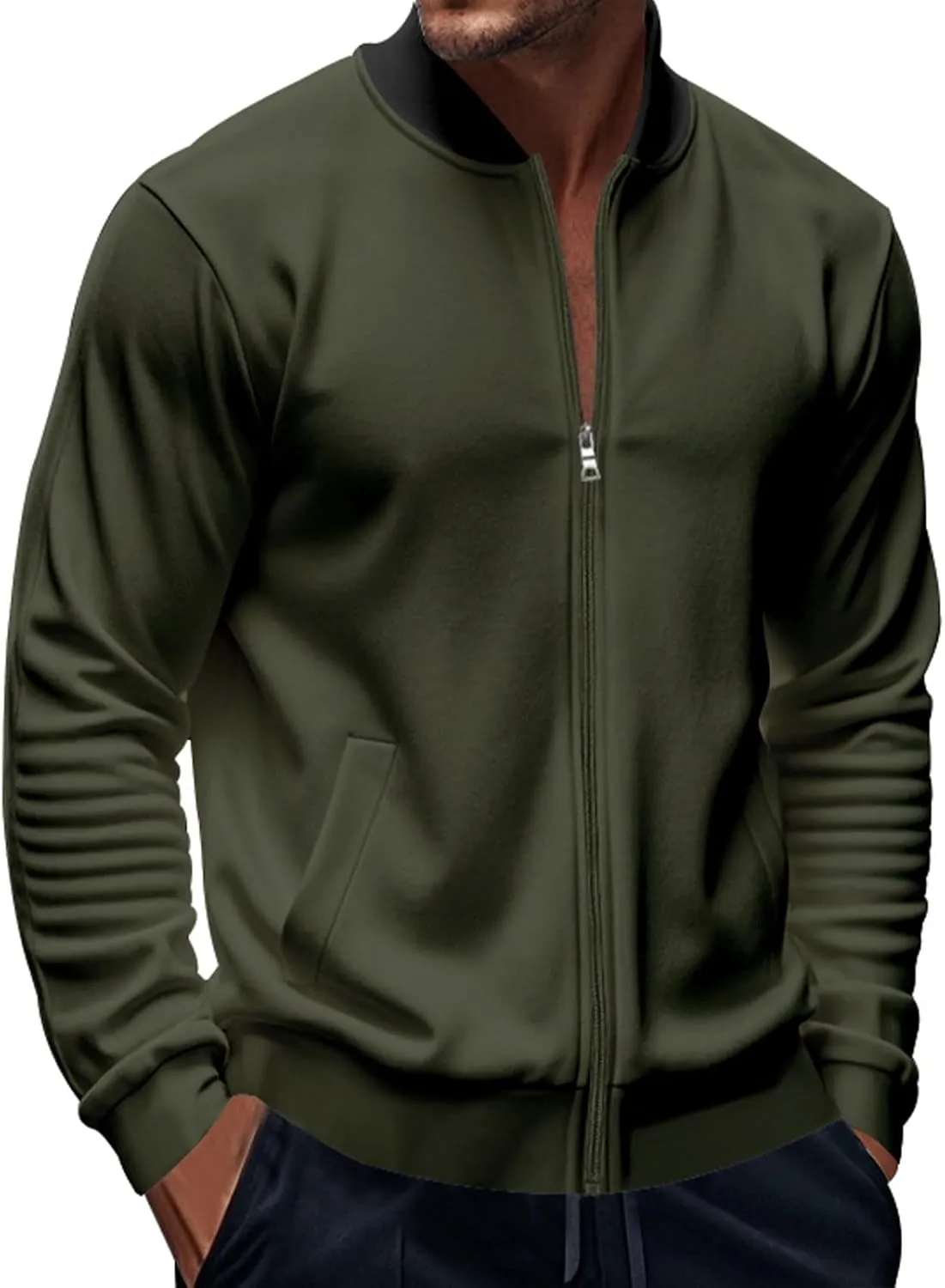 Men's Classic Bomber Jacket Lightweight Spring Fall Light Jacket Casual Windbreaker with Pockets for Men