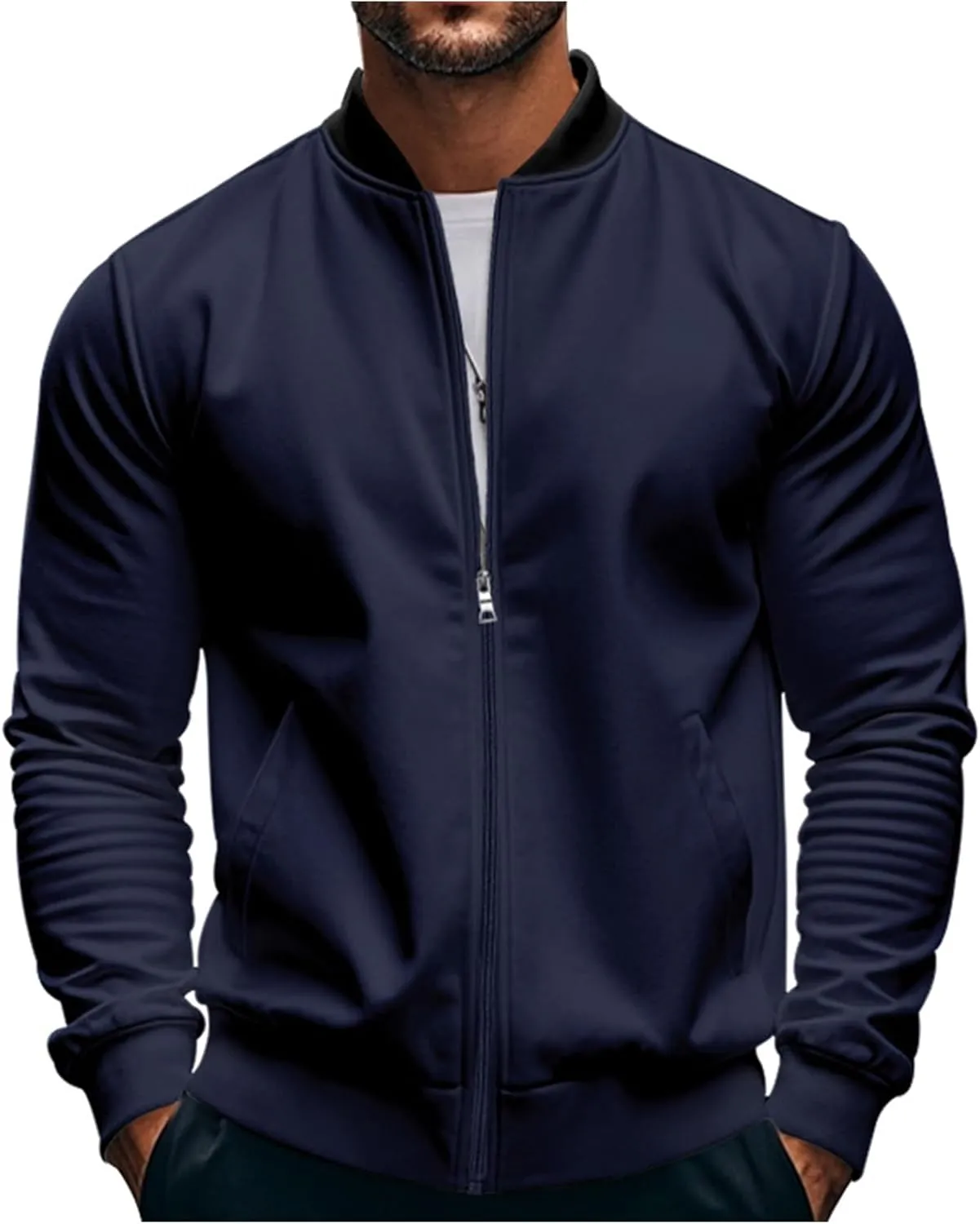 Men's Classic Bomber Jacket Lightweight Spring Fall Light Jacket Casual Windbreaker with Pockets for Men