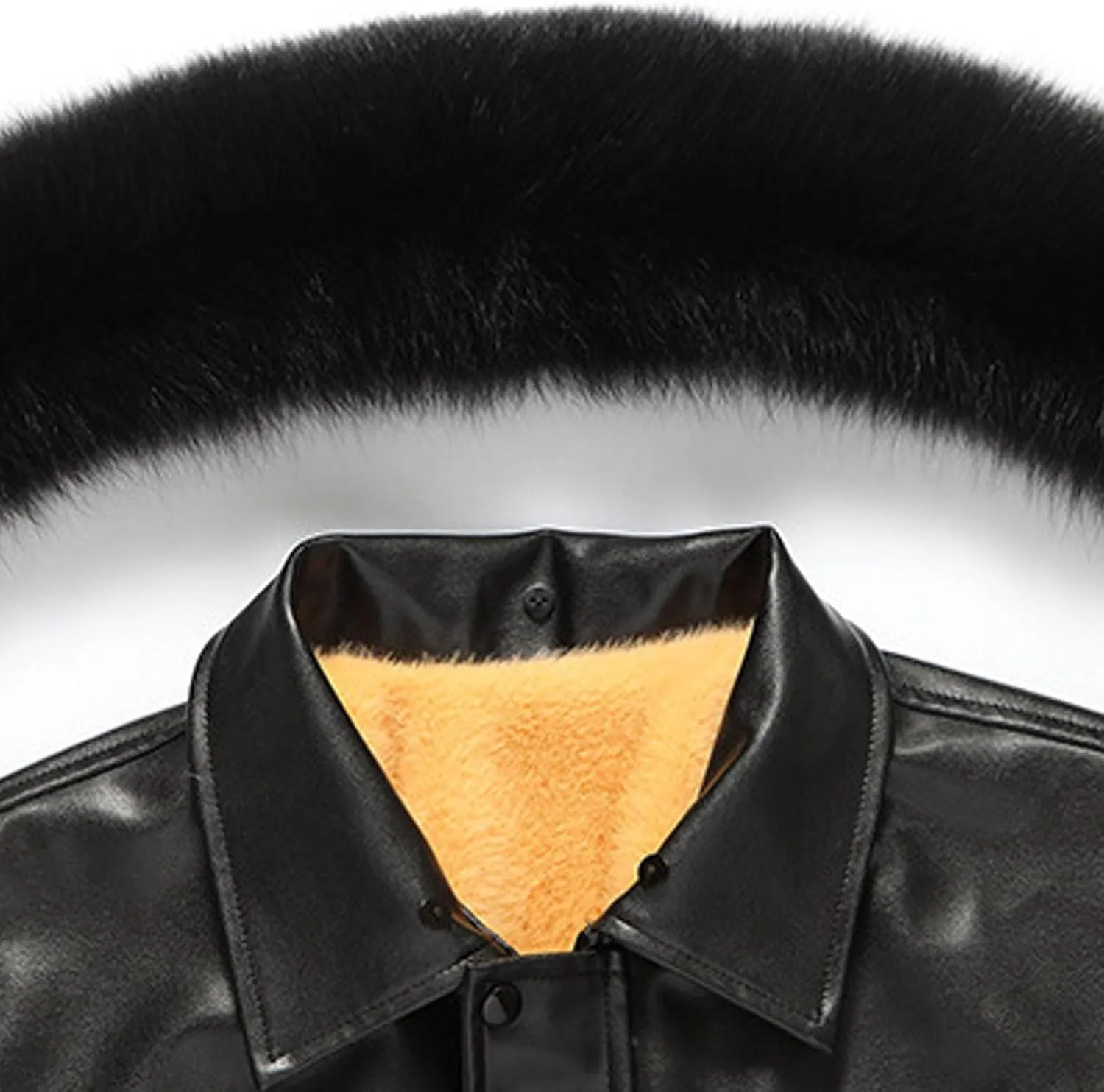 Men's Classic Faux Leather Jacket Motorcycle Winter Fleece Lined Sherpa Faux Fur Lapel Casual Zipper PU Leather Coats