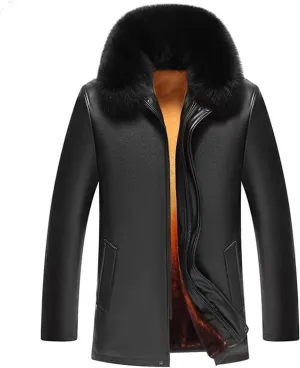 Men's Classic Faux Leather Jacket Motorcycle Winter Fleece Lined Sherpa Faux Fur Lapel Casual Zipper PU Leather Coats