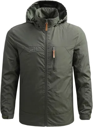 Men's Classic Windbreaker Jacket Lightweight Outdoor Hooded Jacket Travel Hiking Running Coats with Zipper Pockets