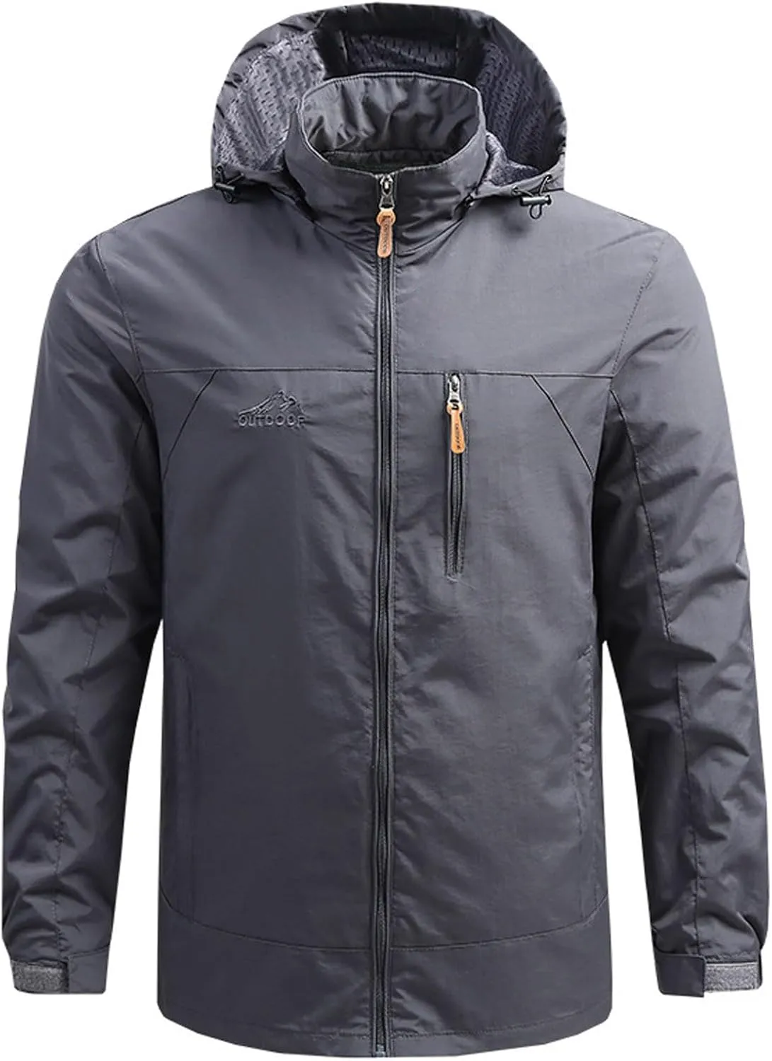 Men's Classic Windbreaker Jacket Lightweight Outdoor Hooded Jacket Travel Hiking Running Coats with Zipper Pockets