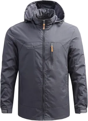 Men's Classic Windbreaker Jacket Lightweight Outdoor Hooded Jacket Travel Hiking Running Coats with Zipper Pockets