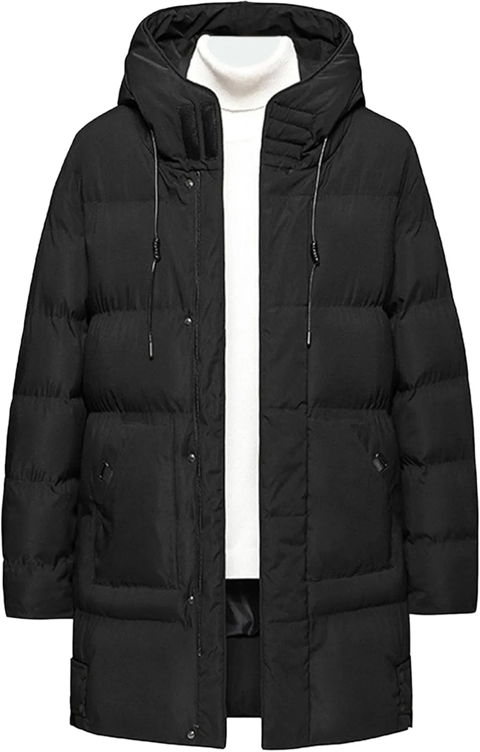 Men'S Classic Windproof Hooded Long Winter Warm Puffer Down Coat Thicken Cotton Puffer Jacket Coat Hooded