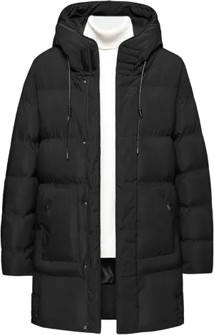 Men'S Classic Windproof Hooded Long Winter Warm Puffer Down Coat Thicken Cotton Puffer Jacket Coat Hooded